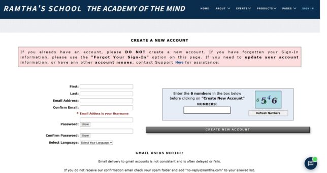 アカウント作成ページ